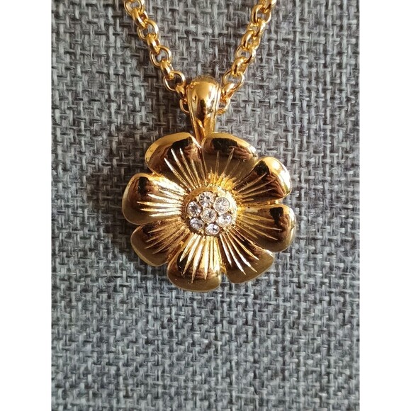Joan Rivers Gold Tone Snap Rhinestone Flower Necklace Vintage - Picture 2 of 6